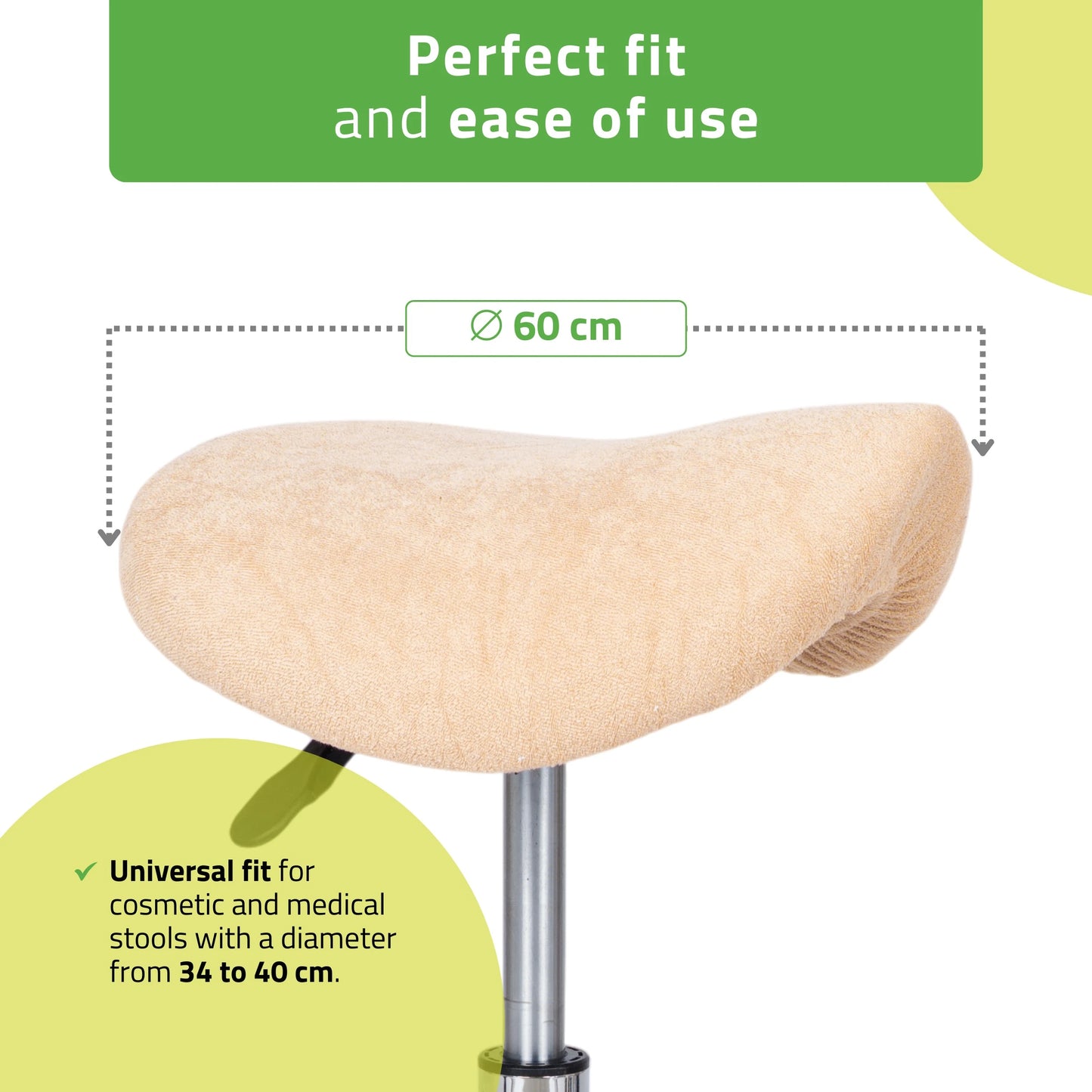 Frotte stoelhoesje met elastiek, diameter 60 cm, crème latte