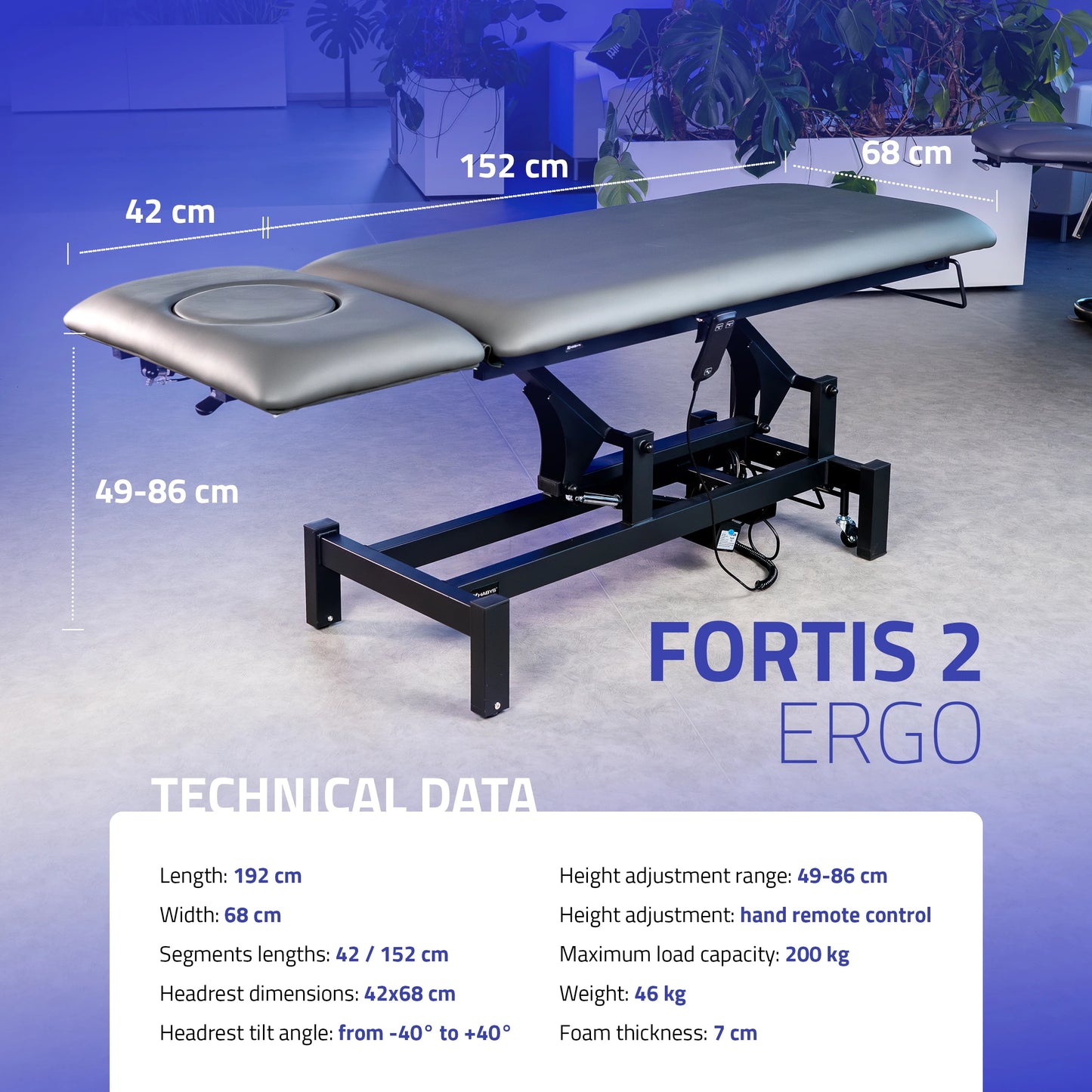 Fortis 2 ERGO Elektrische behandeltafel, hoogteverstelling