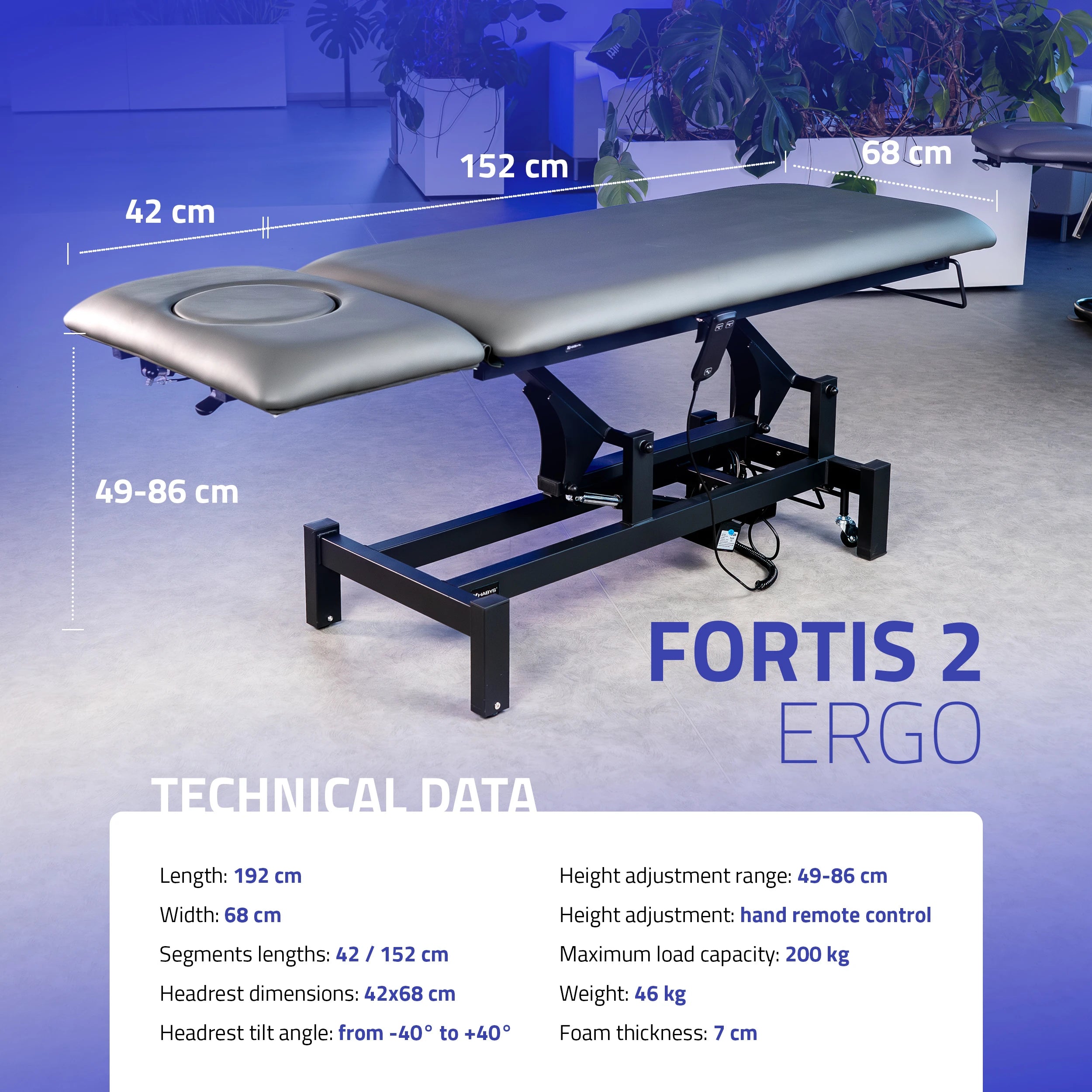 Fortis 2 ERGO Elektrische behandeltafel, hoogteverstelling