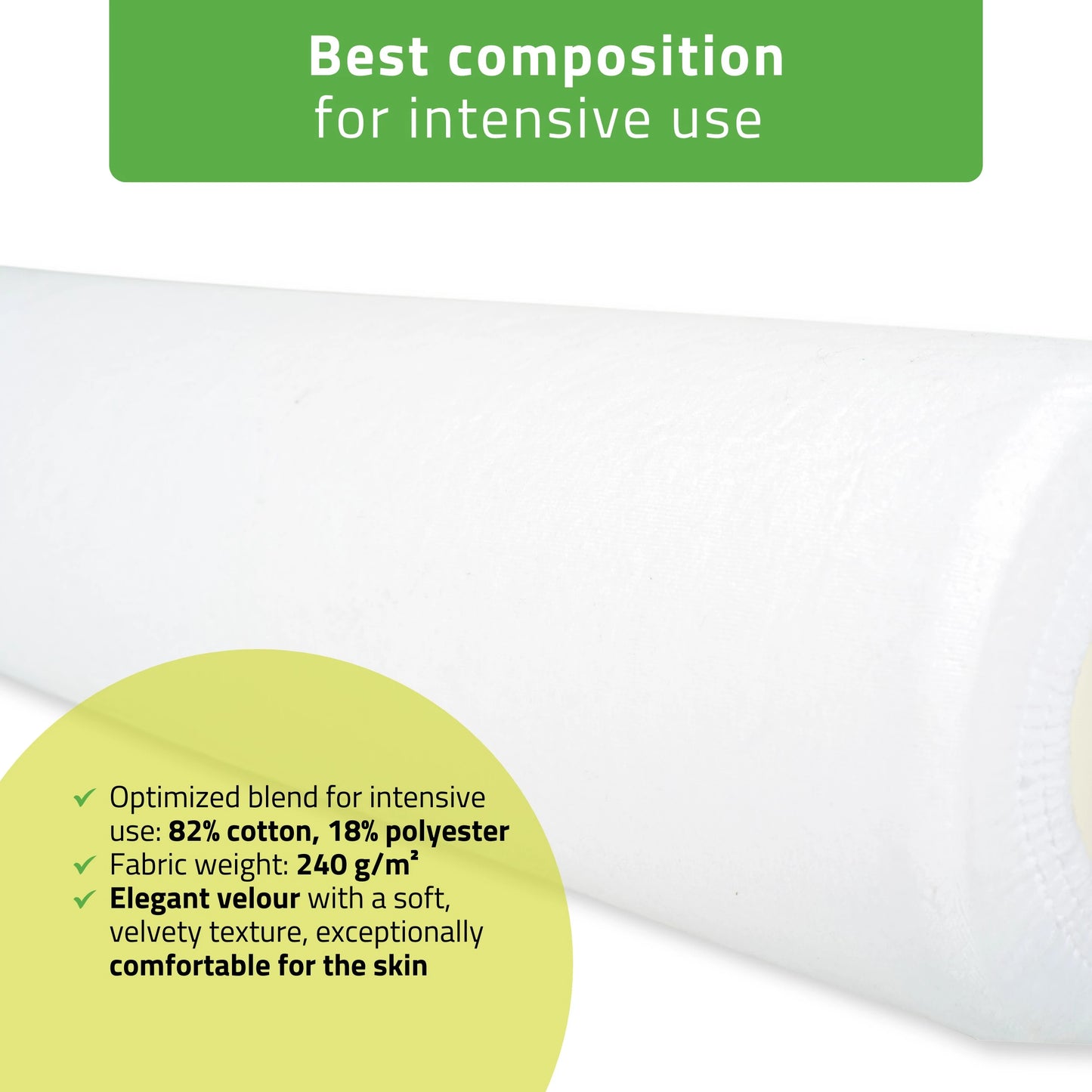 Velour cover with elastic for bolster, 15 × 60 cm white