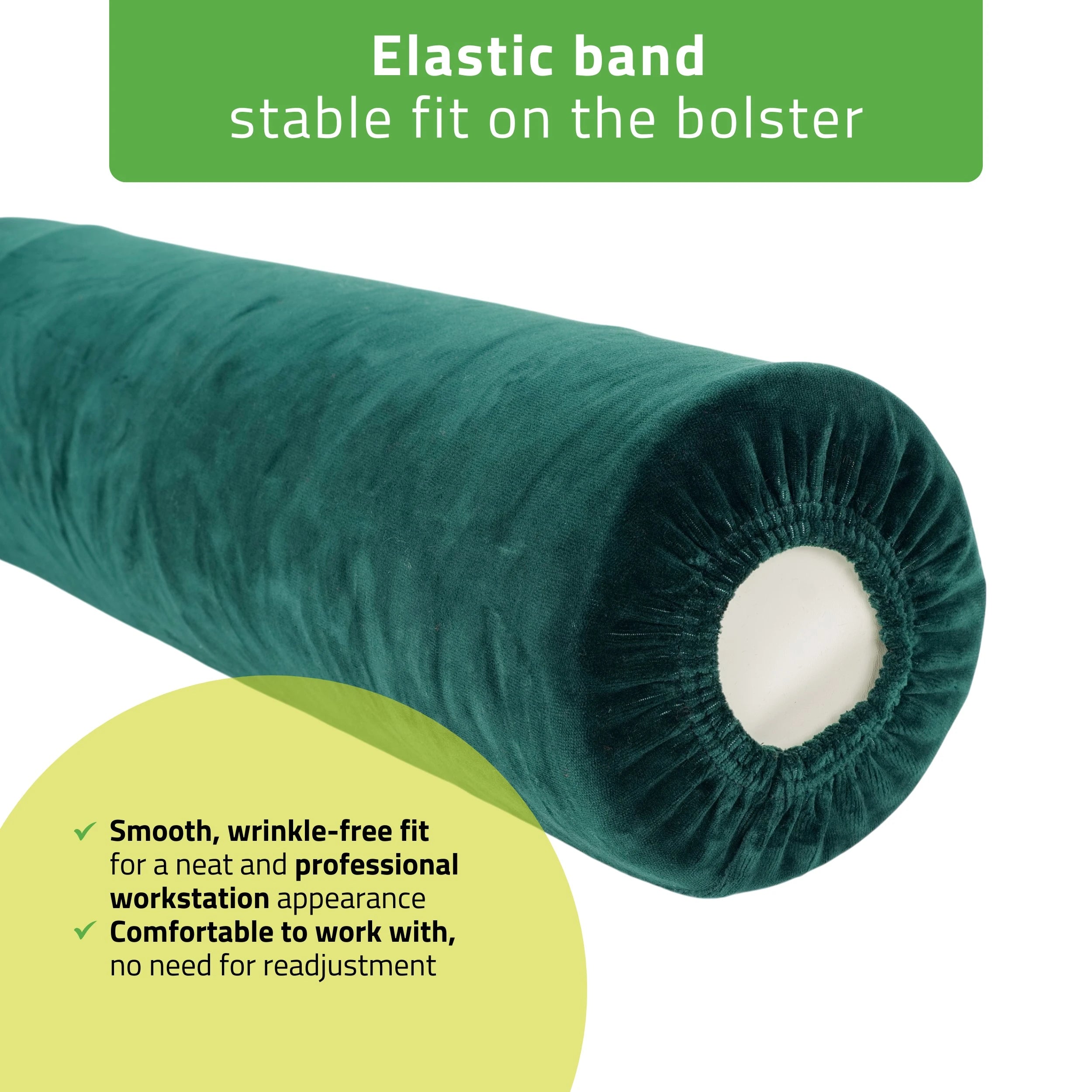 Velour cover with elastic for bolster, 15 × 60 cm bottle green