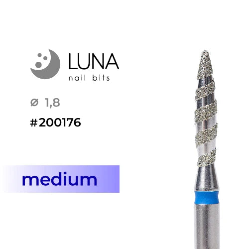 Tornado Flame Diamond Nail Drill Bit, 1.8-10, Blue, Medium Grit