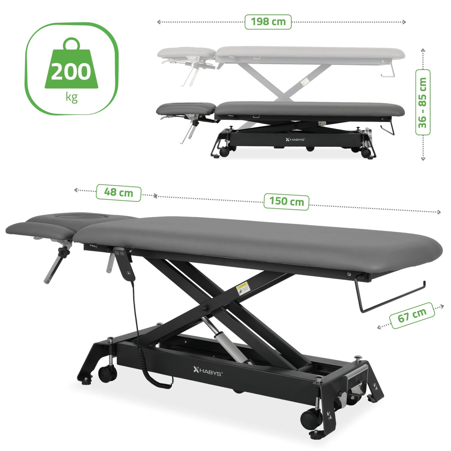 Evero Cross X4 ERGO Elektrische Therapieliege, höhenverstellbar mit Handsteuerung, ERGO-Polsterung, Touch Core k322, Grau