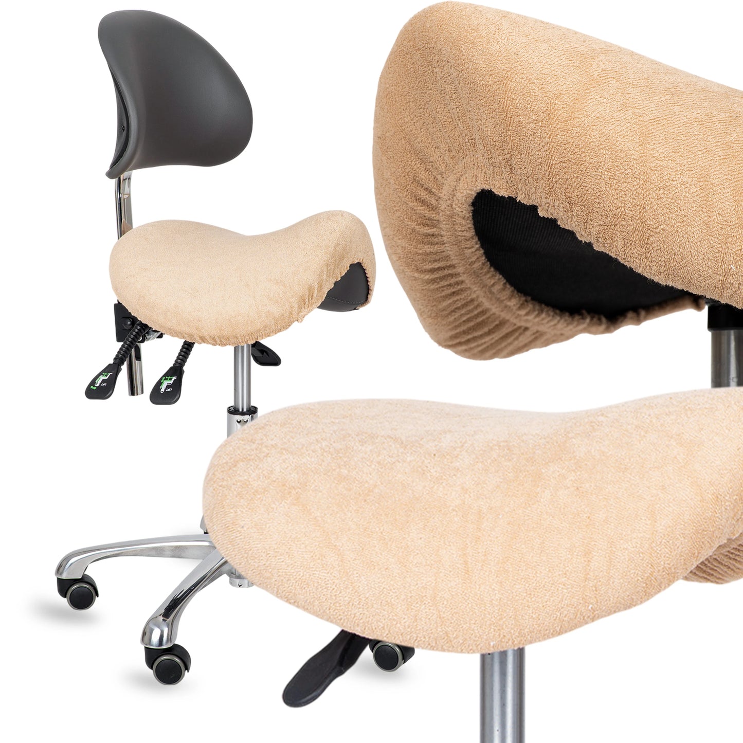 Frotte stoelhoesje met elastiek, diameter 60 cm, crème latte