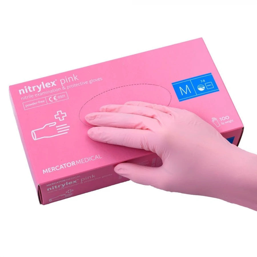 Nitrylex Nitril handschoenen poedervrij, M, roze, 100 stuks