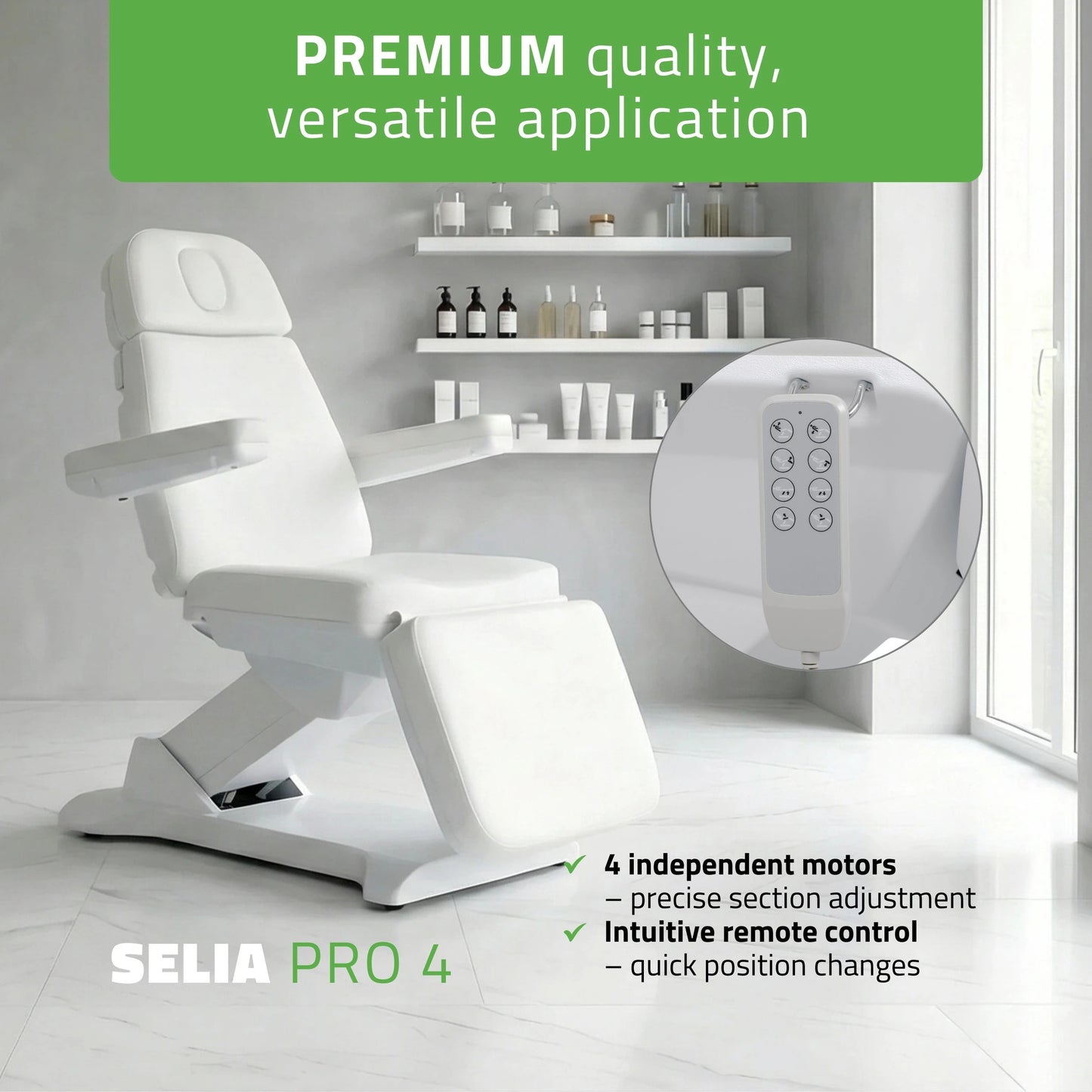 Selia PRO 4 Touch Core K301 Elektrische behandelstoel, Wit