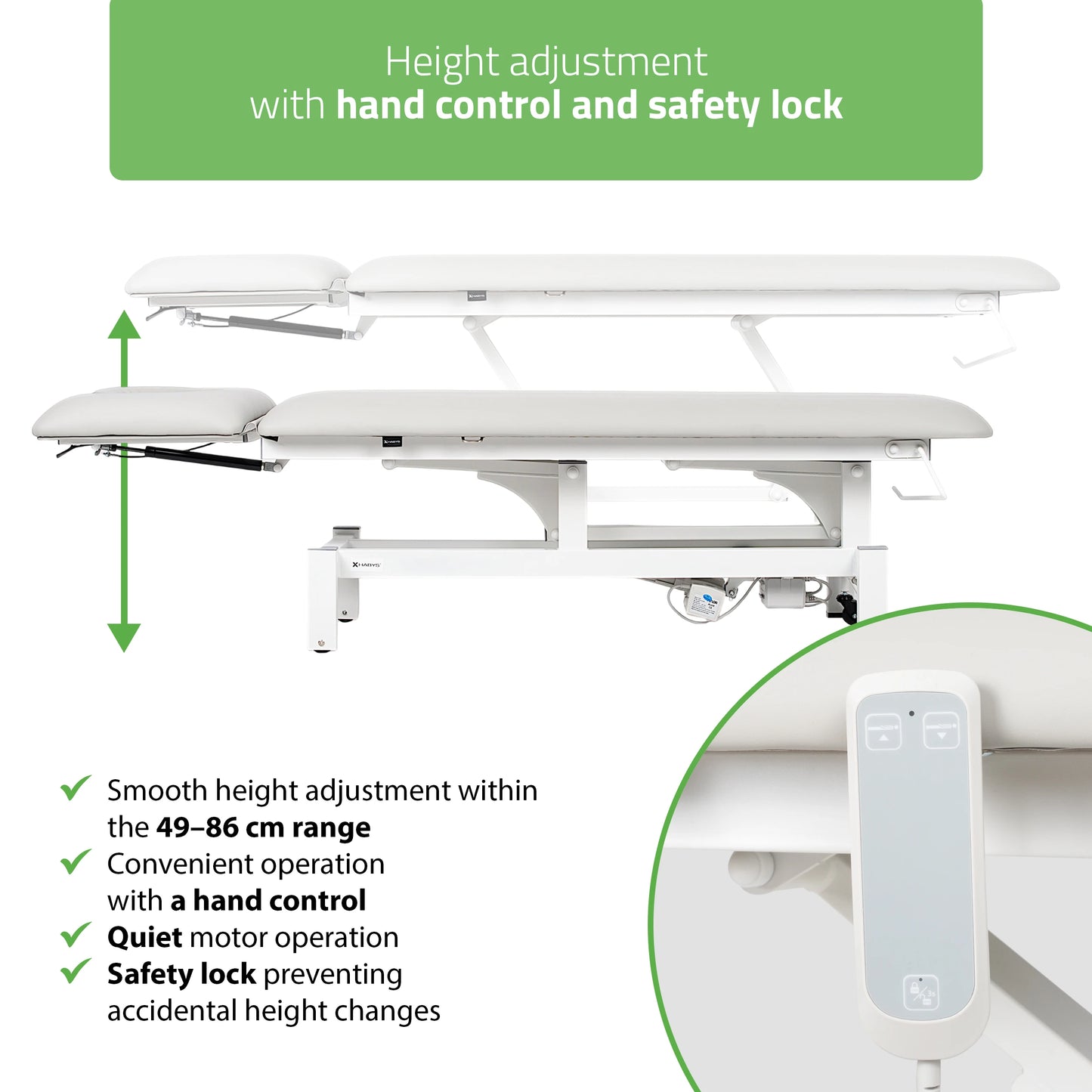 Fortis 2 ERGO Elektrische Therapieliege, mit Handfernbedienung und Höhenverstellung, ERGO Polsterung, k729 Hellgrau