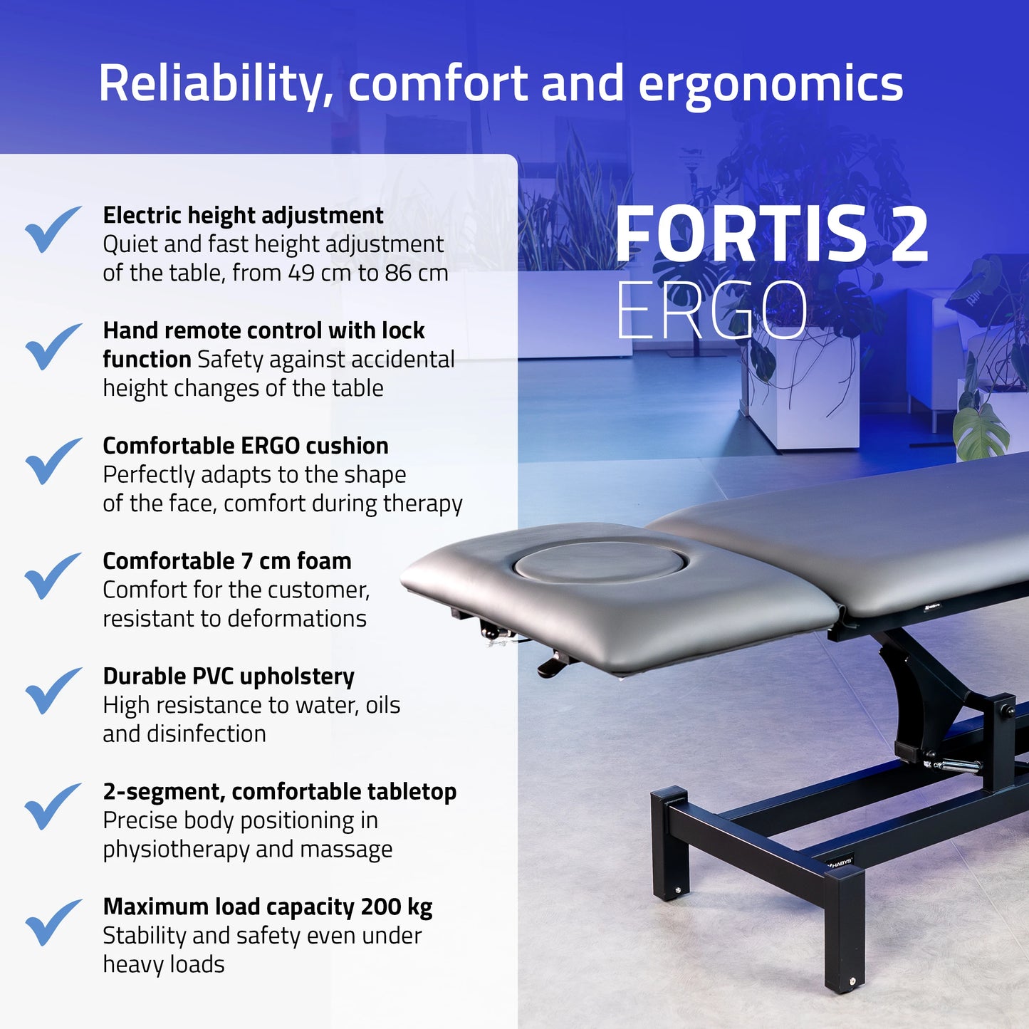 Fortis 2 ERGO Elektrische behandeltafel, hoogteverstelling