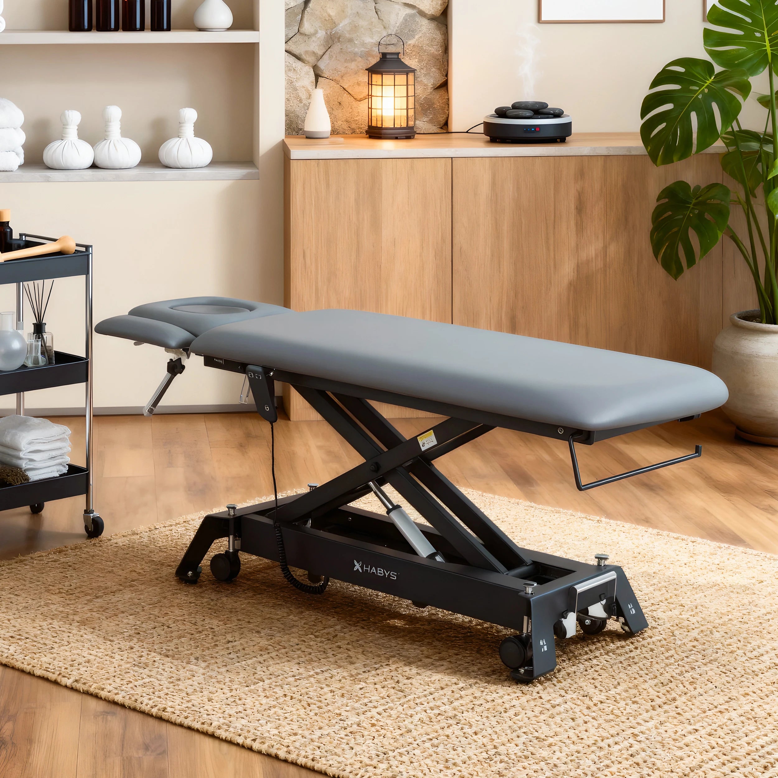 Evero Cross X4 ERGO Elektrische Therapieliege, höhenverstellbar mit Handsteuerung, ERGO-Polsterung, Touch Core k322, Grau