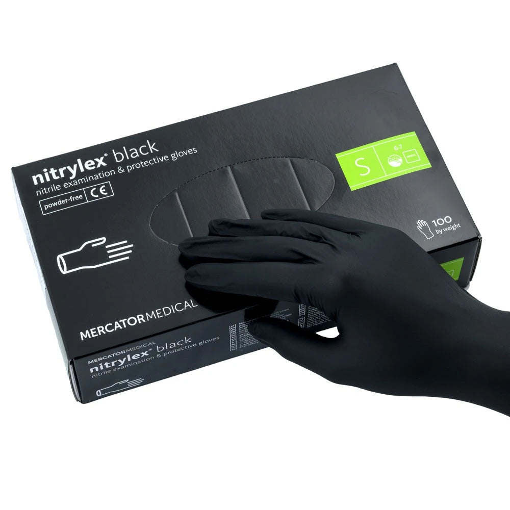 Nitrile gloves, powder-free, size S, black, 100 pieces, nitrylex®