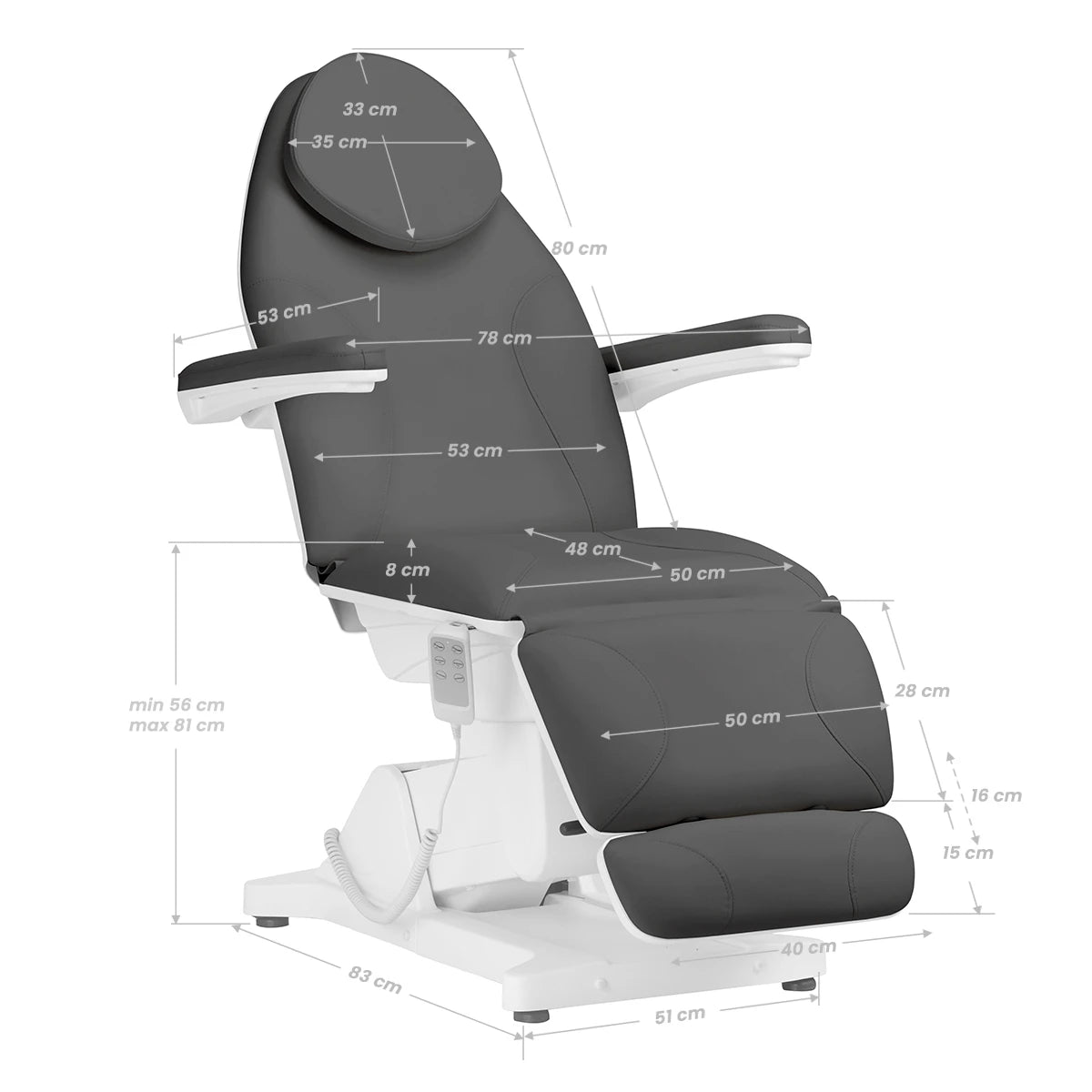 Beauty bed-couche SILLON BASIC, 3 motors, gray