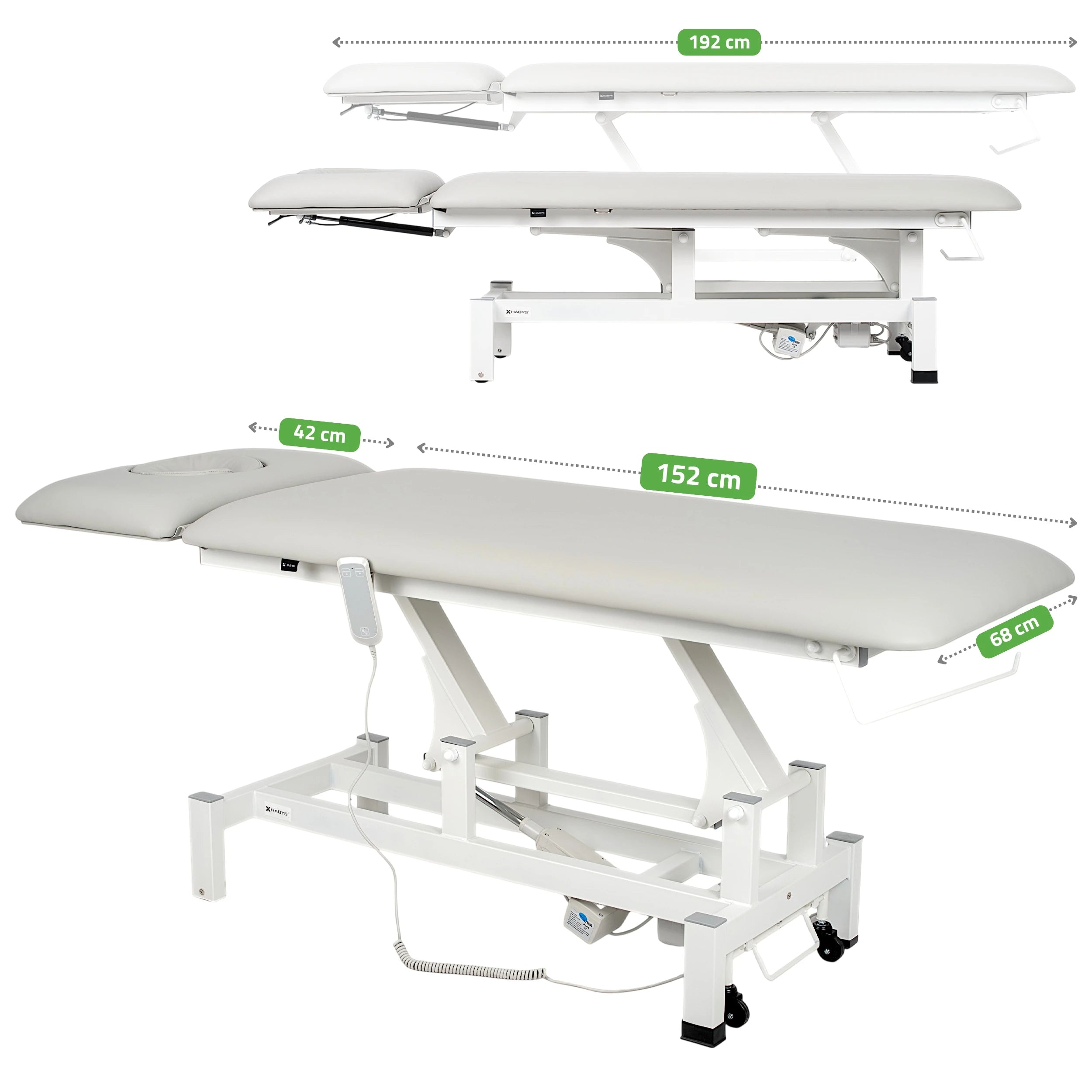 Fortis 2 ERGO Elektrische Therapieliege, mit Handfernbedienung und Höhenverstellung, ERGO Polsterung, k729 Hellgrau